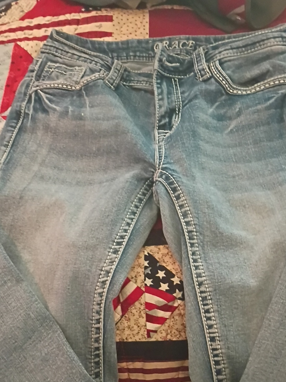 Grace In LA Light Blue Denim Jeans with White Stitching